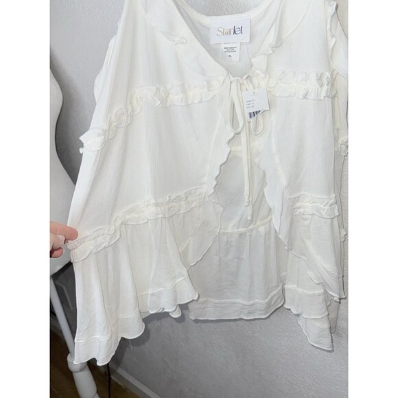 Starlet Ruffle Y2K Babydoll Tunic Top Women’s Cream White XL NEW Rayon D1 - Picture 5 of 7